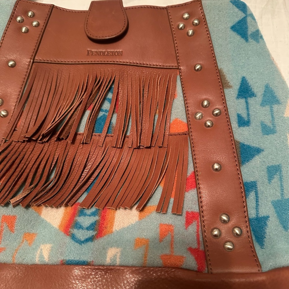 Pendleton Light Blue Wool Aztec Print Shoulder Ba… - image 4